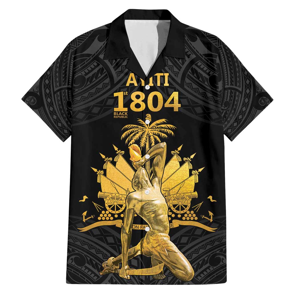 Haitian Negre Marron 1804 Family Matching Mermaid Dress and Hawaiian Shirt Black Polynesian Pattern