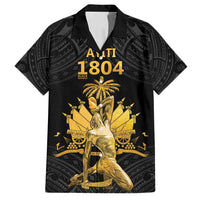 Haitian Negre Marron 1804 Family Matching Off Shoulder Short Dress and Hawaiian Shirt Black Polynesian Pattern