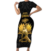 Haitian Negre Marron 1804 Family Matching Short Sleeve Bodycon Dress and Hawaiian Shirt Black Polynesian Pattern