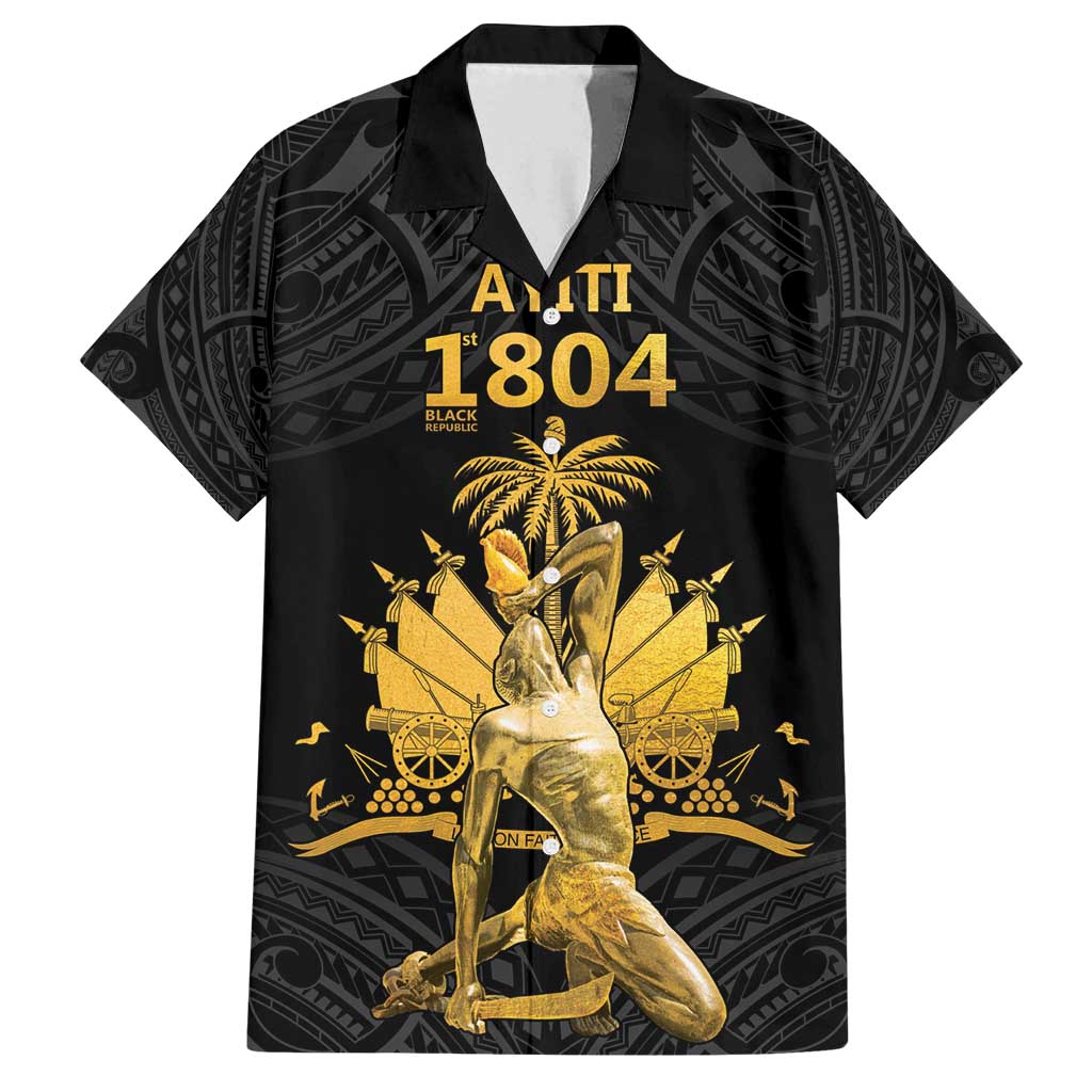 Haitian Negre Marron 1804 Family Matching Summer Maxi Dress and Hawaiian Shirt Black Polynesian Pattern