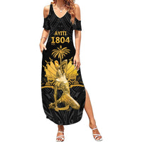 Haitian Negre Marron 1804 Family Matching Summer Maxi Dress and Hawaiian Shirt Black Polynesian Pattern