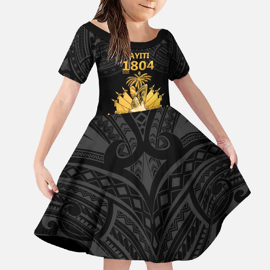 Haitian Negre Marron 1804 Family Matching Tank Maxi Dress and Hawaiian Shirt Black Polynesian Pattern