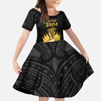 Haitian Negre Marron 1804 Family Matching Tank Maxi Dress and Hawaiian Shirt Black Polynesian Pattern