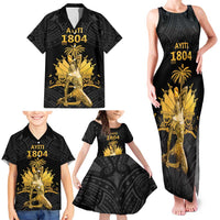 Haitian Negre Marron 1804 Family Matching Tank Maxi Dress and Hawaiian Shirt Black Polynesian Pattern