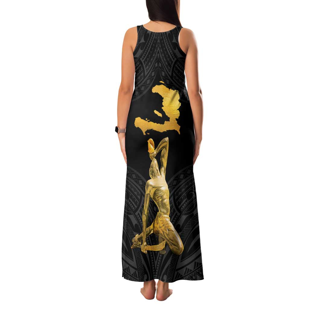Haitian Negre Marron 1804 Family Matching Tank Maxi Dress and Hawaiian Shirt Black Polynesian Pattern