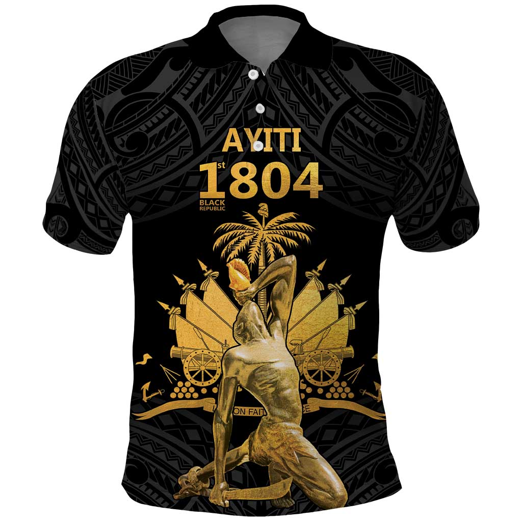 Haitian Negre Marron 1804 Polo Shirt Black Polynesian Pattern