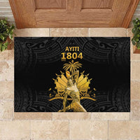 Haitian Negre Marron 1804 Rubber Doormat Black Polynesian Pattern