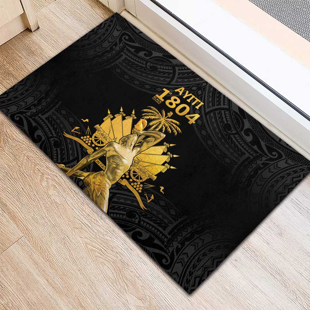 Haitian Negre Marron 1804 Rubber Doormat Black Polynesian Pattern
