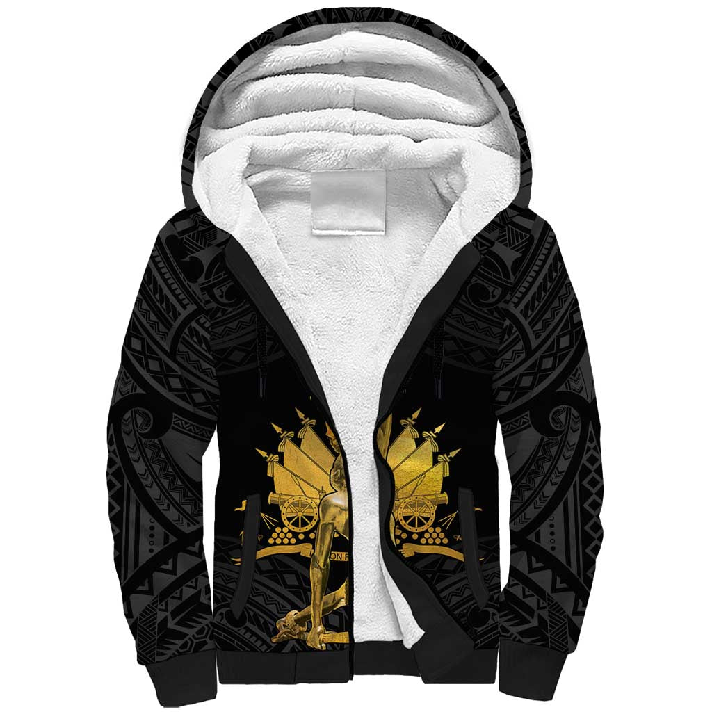 Haitian Negre Marron 1804 Sherpa Hoodie Black Polynesian Pattern LT9 Unisex Black - Polynesian Pride