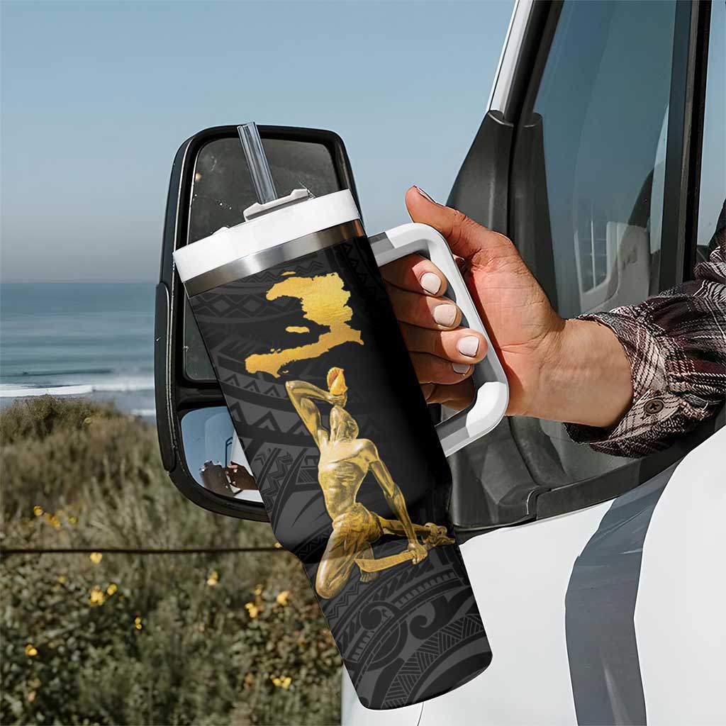 Haitian Negre Marron 1804 Tumbler With Handle Black Polynesian Pattern