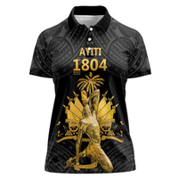 Haitian Negre Marron 1804 Women Polo Shirt Black Polynesian Pattern