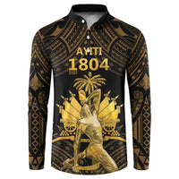 Haitian Negre Marron 1804 Button Sweatshirt Gold Polynesian Pattern