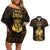 Haitian Negre Marron 1804 Couples Matching Off Shoulder Short Dress and Hawaiian Shirt Gold Polynesian Pattern