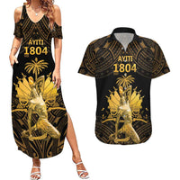 Haitian Negre Marron 1804 Couples Matching Summer Maxi Dress and Hawaiian Shirt Gold Polynesian Pattern
