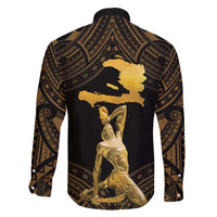 Haitian Negre Marron 1804 Family Matching Long Sleeve Bodycon Dress and Hawaiian Shirt Gold Polynesian Pattern