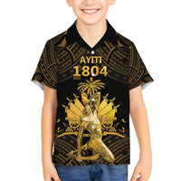 Haitian Negre Marron 1804 Family Matching Puletasi and Hawaiian Shirt Gold Polynesian Pattern