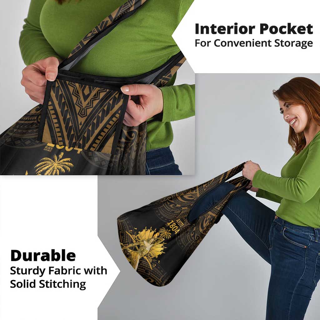 Haitian Negre Marron 1804 Grocery Bag Gold Polynesian Pattern