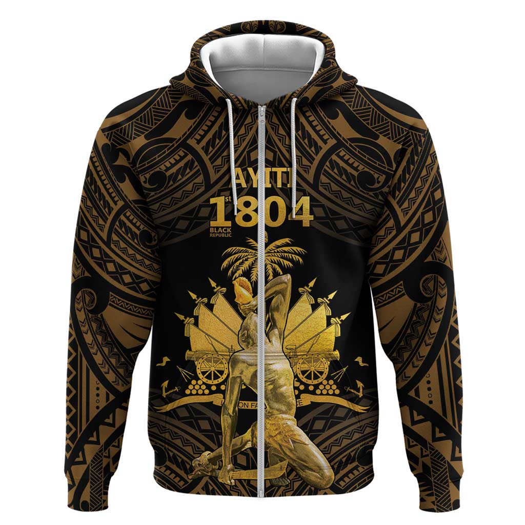 Haitian Negre Marron 1804 Hoodie Gold Polynesian Pattern