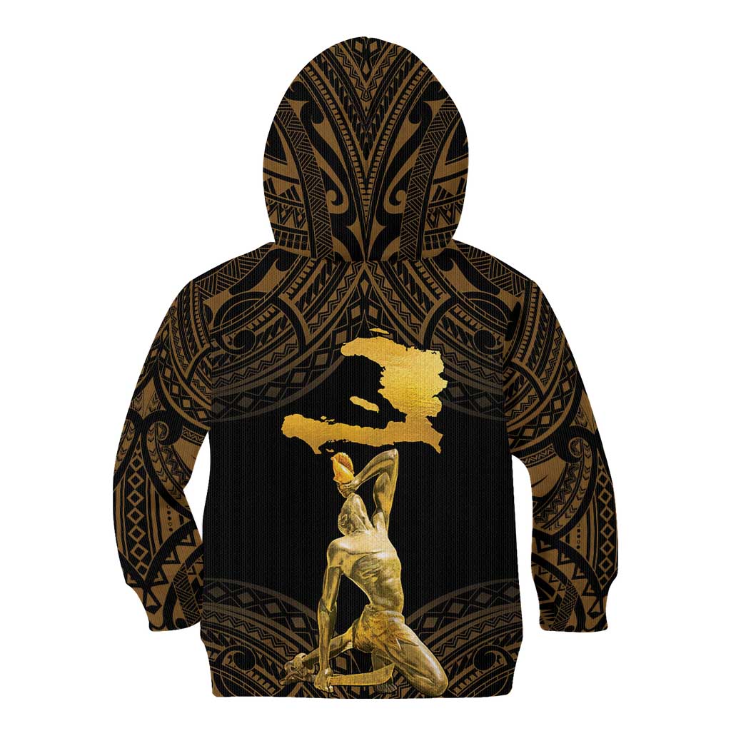 Haitian Negre Marron 1804 Kid Hoodie Gold Polynesian Pattern