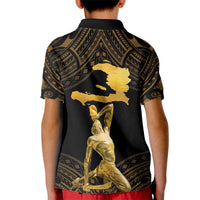 Haitian Negre Marron 1804 Kid Polo Shirt Gold Polynesian Pattern