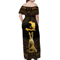 Haitian Negre Marron 1804 Off Shoulder Maxi Dress Gold Polynesian Pattern