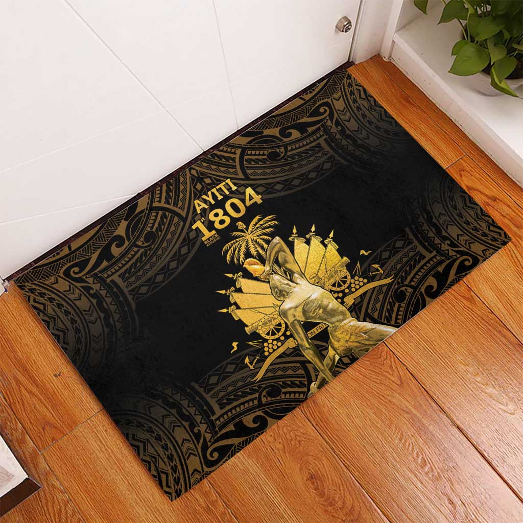 Haitian Negre Marron 1804 Rubber Doormat Gold Polynesian Pattern