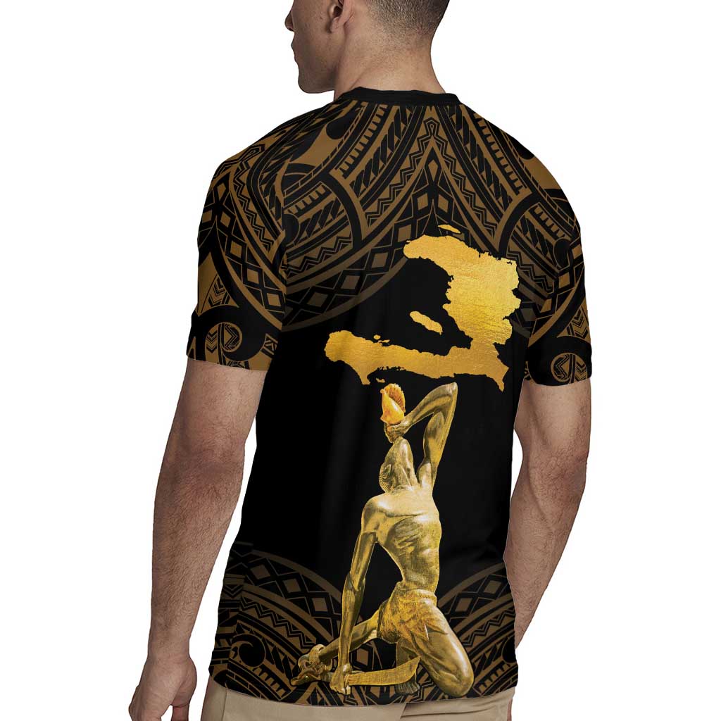 Haitian Negre Marron 1804 Rugby Jersey Gold Polynesian Pattern