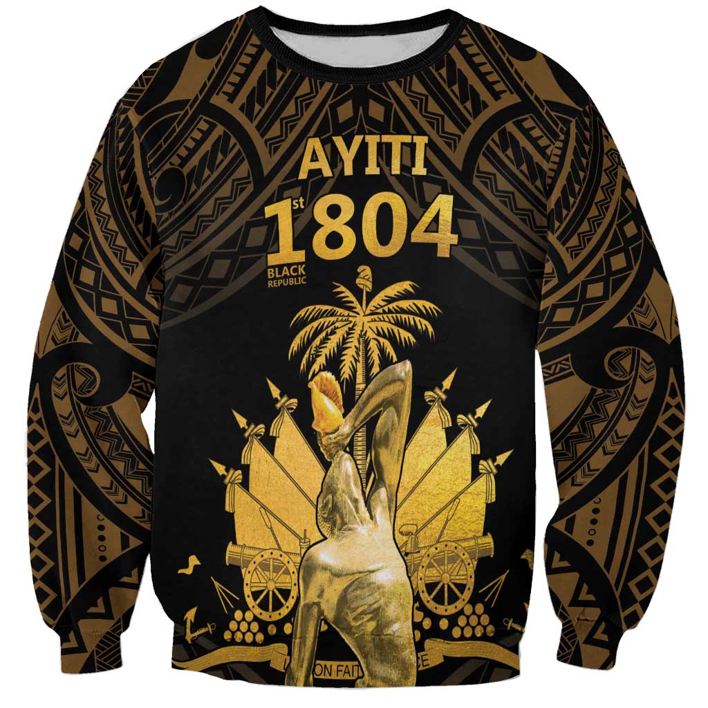 Haitian Negre Marron 1804 Sweatshirt Gold Polynesian Pattern
