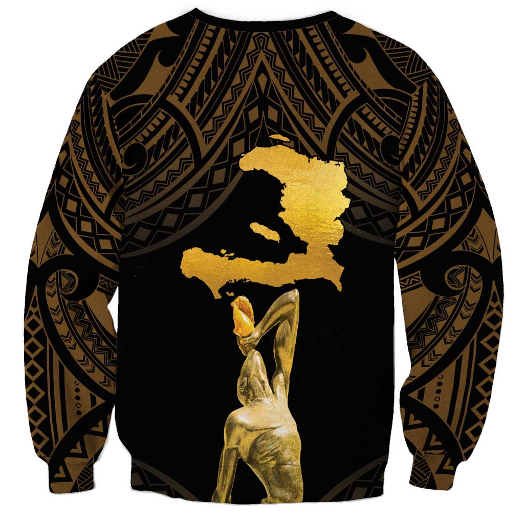 Haitian Negre Marron 1804 Sweatshirt Gold Polynesian Pattern