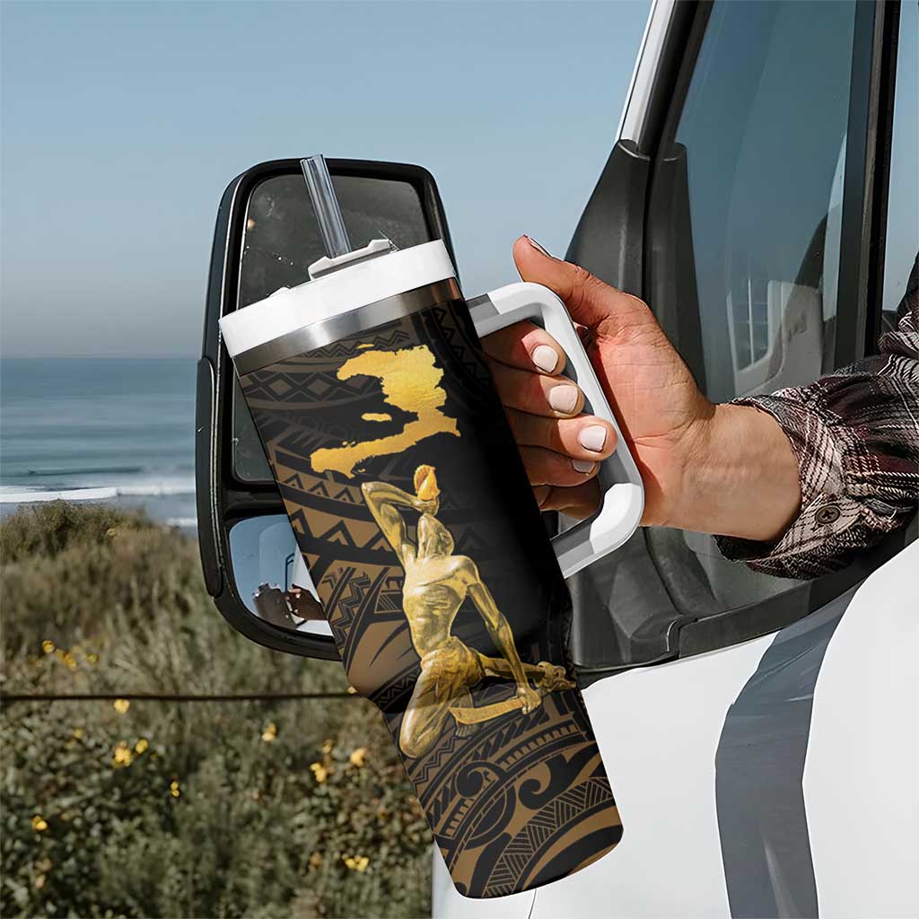 Haitian Negre Marron 1804 Tumbler With Handle Gold Polynesian Pattern