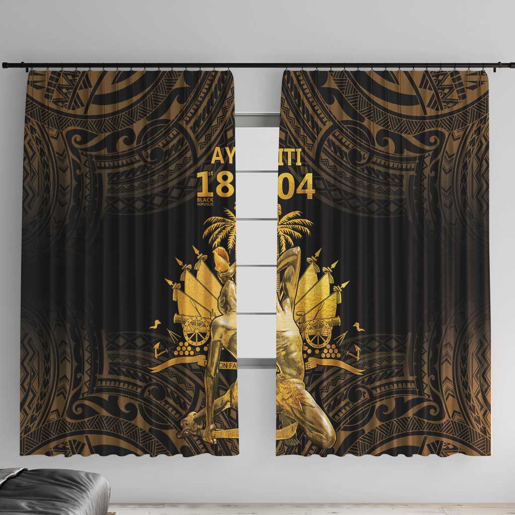 Haitian Negre Marron 1804 Window Curtain Gold Polynesian Pattern LT9 With Hooks Gold - Polynesian Pride