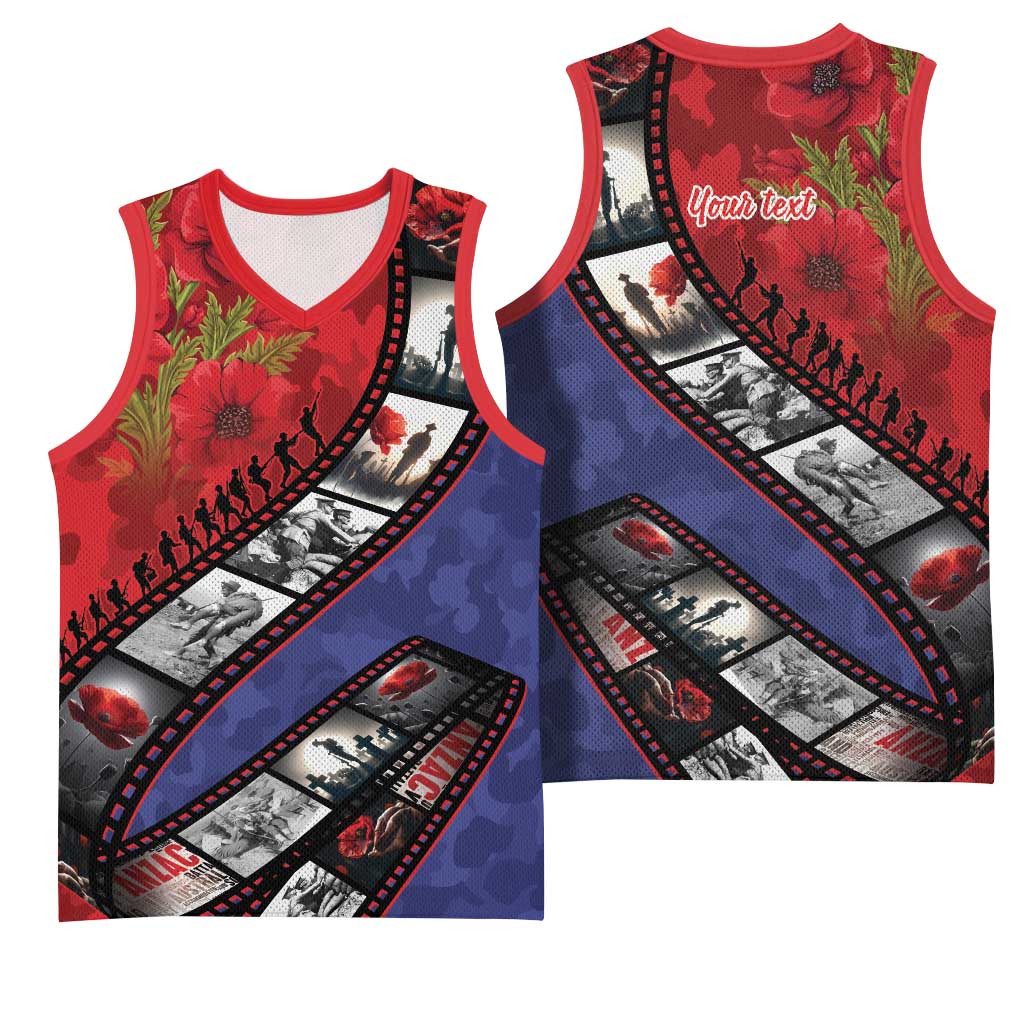 Personalised ANZAC Spirit 1915-2026 Filmstrip Tribute Basketball Jersey Lest We Forget 25 April