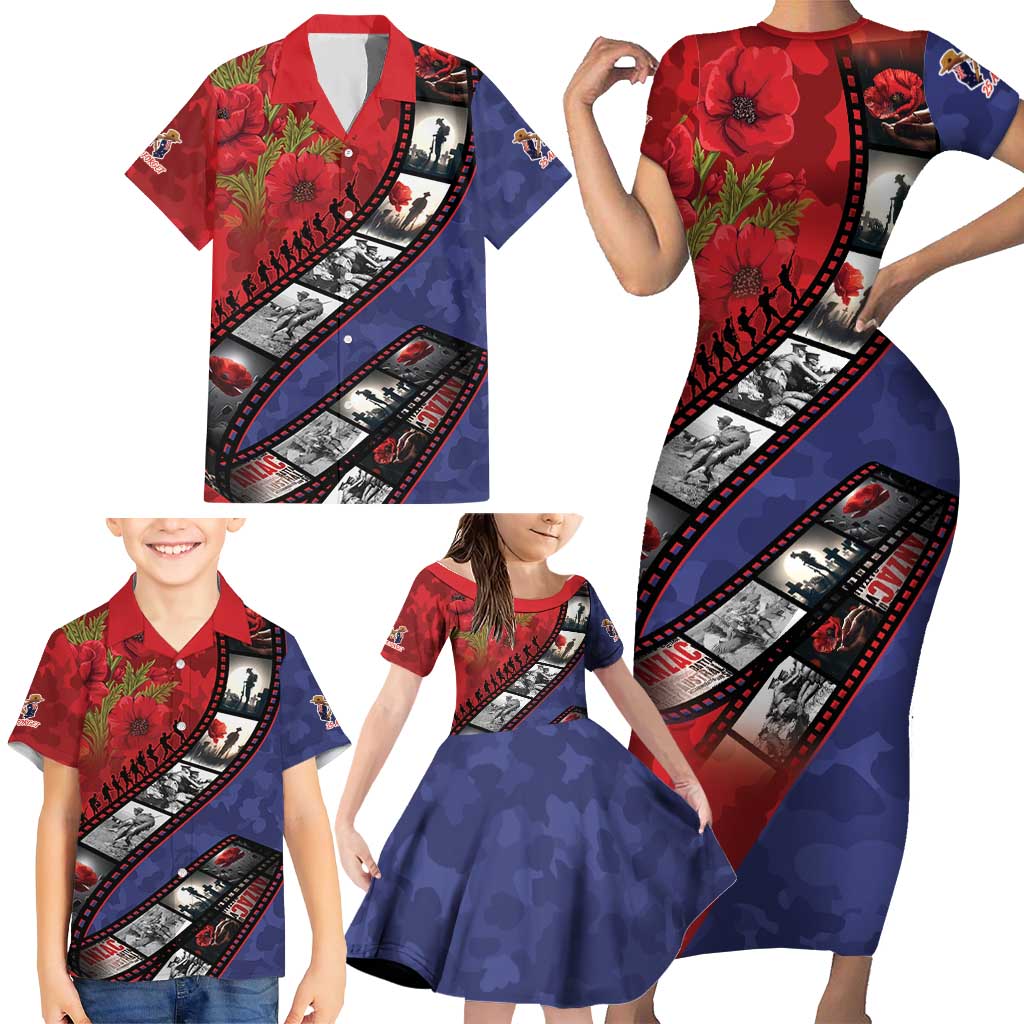 Personalised ANZAC Spirit 1915-2026 Filmstrip Tribute Family Matching Short Sleeve Bodycon Dress and Hawaiian Shirt Lest We Forget 25 April LT9 - Polynesian Pride