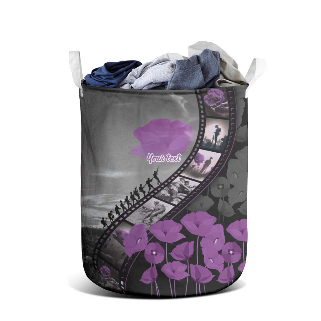 Personalised Remembering ANZAC Lest We Forget Laundry Basket Vintage Film Frame Memorial Purple Poppy
