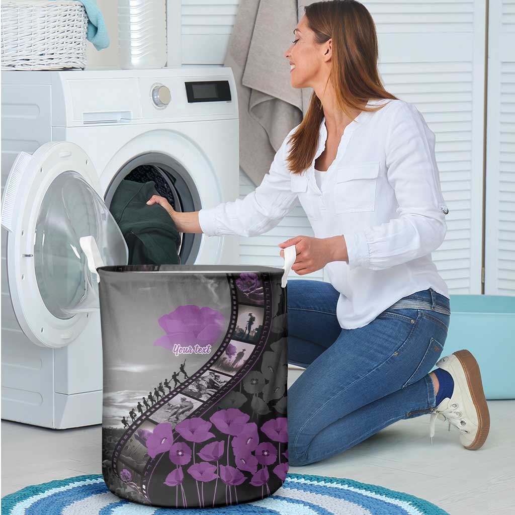 Personalised Remembering ANZAC Lest We Forget Laundry Basket Vintage Film Frame Memorial Purple Poppy