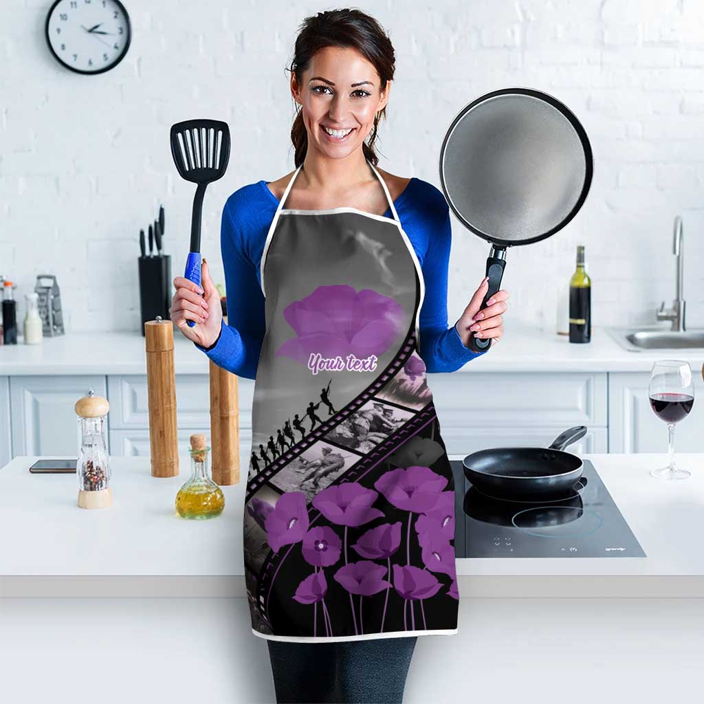 Personalised Remembering ANZAC Lest We Forget Apron Vintage Film Frame Memorial Purple Poppy