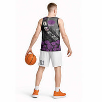 Personalised Remembering ANZAC Lest We Forget Basketball Jersey Vintage Film Frame Memorial Purple Poppy LT9 - Polynesian Pride