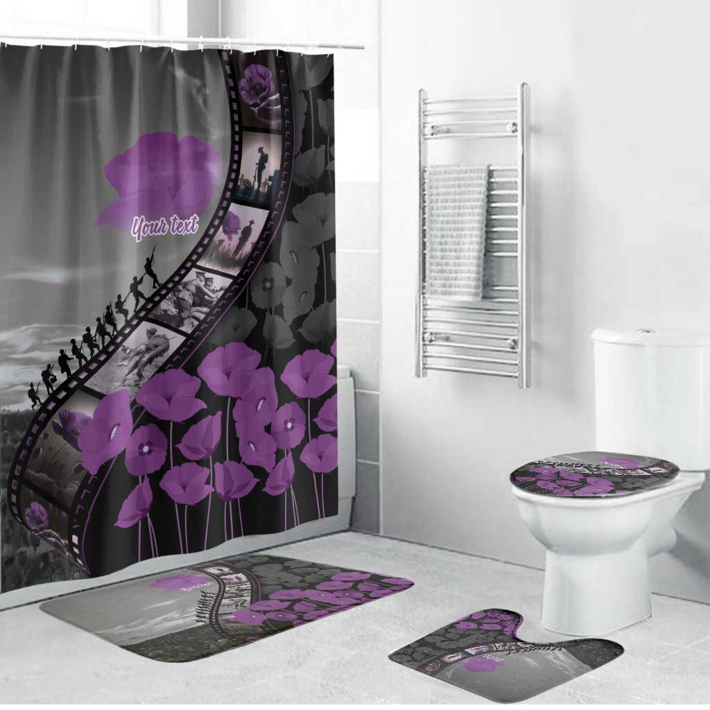 Personalised Remembering ANZAC Lest We Forget Bathroom Set Vintage Film Frame Memorial Purple Poppy