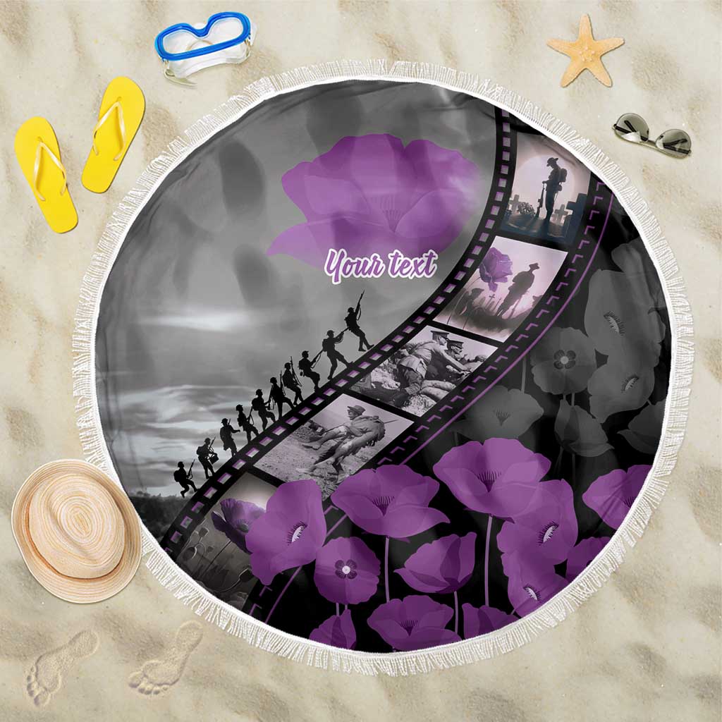Personalised Remembering ANZAC Lest We Forget Beach Blanket Vintage Film Frame Memorial Purple Poppy LT9 One Size 150cm Purple - Polynesian Pride