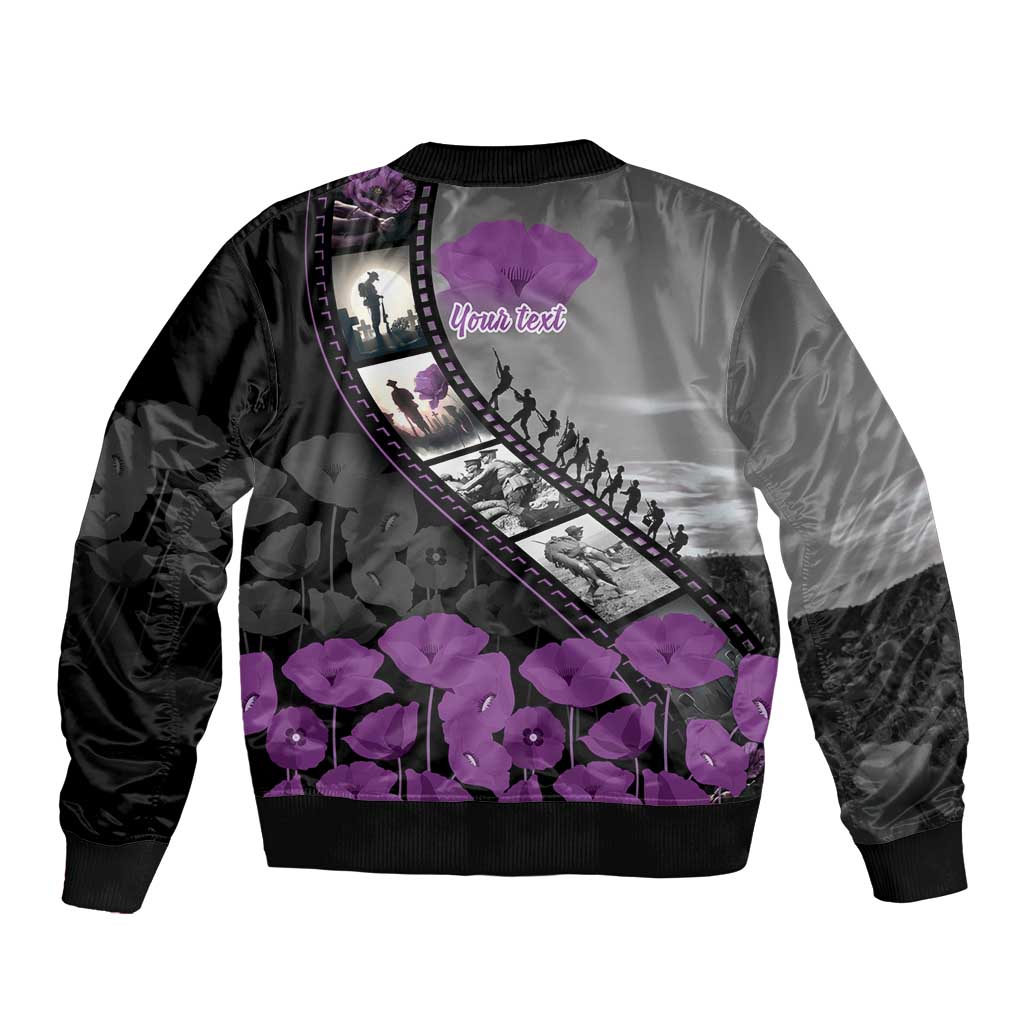 Personalised Remembering ANZAC Lest We Forget Bomber Jacket Vintage Film Frame Memorial Purple Poppy LT9 - Polynesian Pride