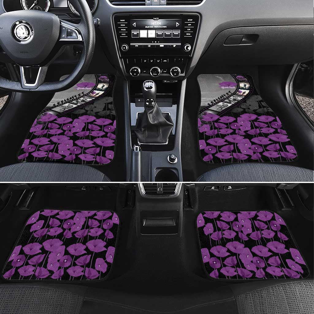 Personalised Remembering ANZAC Lest We Forget Car Mats Vintage Film Frame Memorial Purple Poppy LT9 Set 4pcs Purple - Polynesian Pride