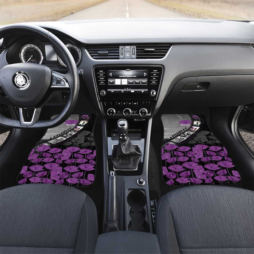 Personalised Remembering ANZAC Lest We Forget Car Mats Vintage Film Frame Memorial Purple Poppy LT9 Set 2pcs - Front Purple - Polynesian Pride
