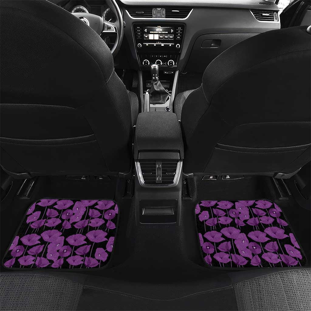Personalised Remembering ANZAC Lest We Forget Car Mats Vintage Film Frame Memorial Purple Poppy LT9 Set 2pcs - Back Purple - Polynesian Pride
