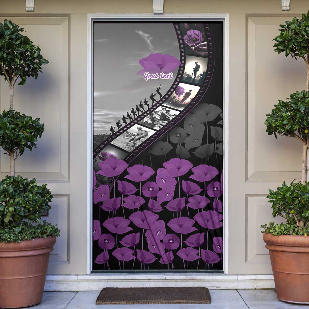 Personalised Remembering ANZAC Lest We Forget Door Cover Vintage Film Frame Memorial Purple Poppy