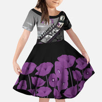 Personalised Remembering ANZAC Lest We Forget Family Matching Long Sleeve Bodycon Dress and Hawaiian Shirt Vintage Film Frame Memorial Purple Poppy LT9 Daughter's Dress Purple - Polynesian Pride