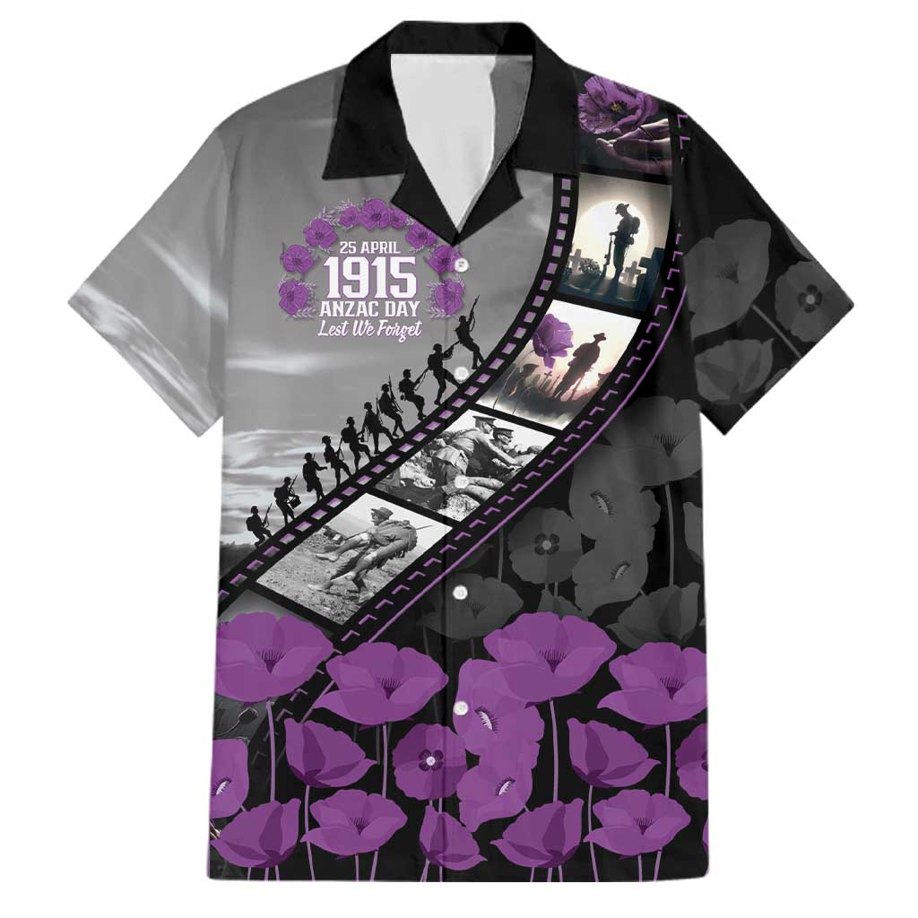Personalised Remembering ANZAC Lest We Forget Family Matching Off The Shoulder Long Sleeve Dress and Hawaiian Shirt Vintage Film Frame Memorial Purple Poppy LT9 Dad's Shirt - Short Sleeve Purple - Polynesian Pride
