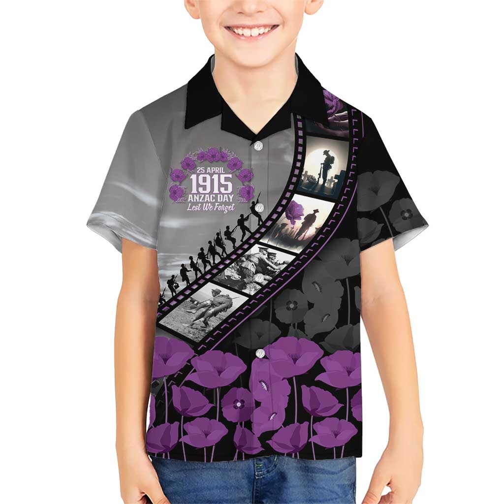 Personalised Remembering ANZAC Lest We Forget Family Matching Off Shoulder Maxi Dress and Hawaiian Shirt Vintage Film Frame Memorial Purple Poppy LT9 Son's Shirt Purple - Polynesian Pride