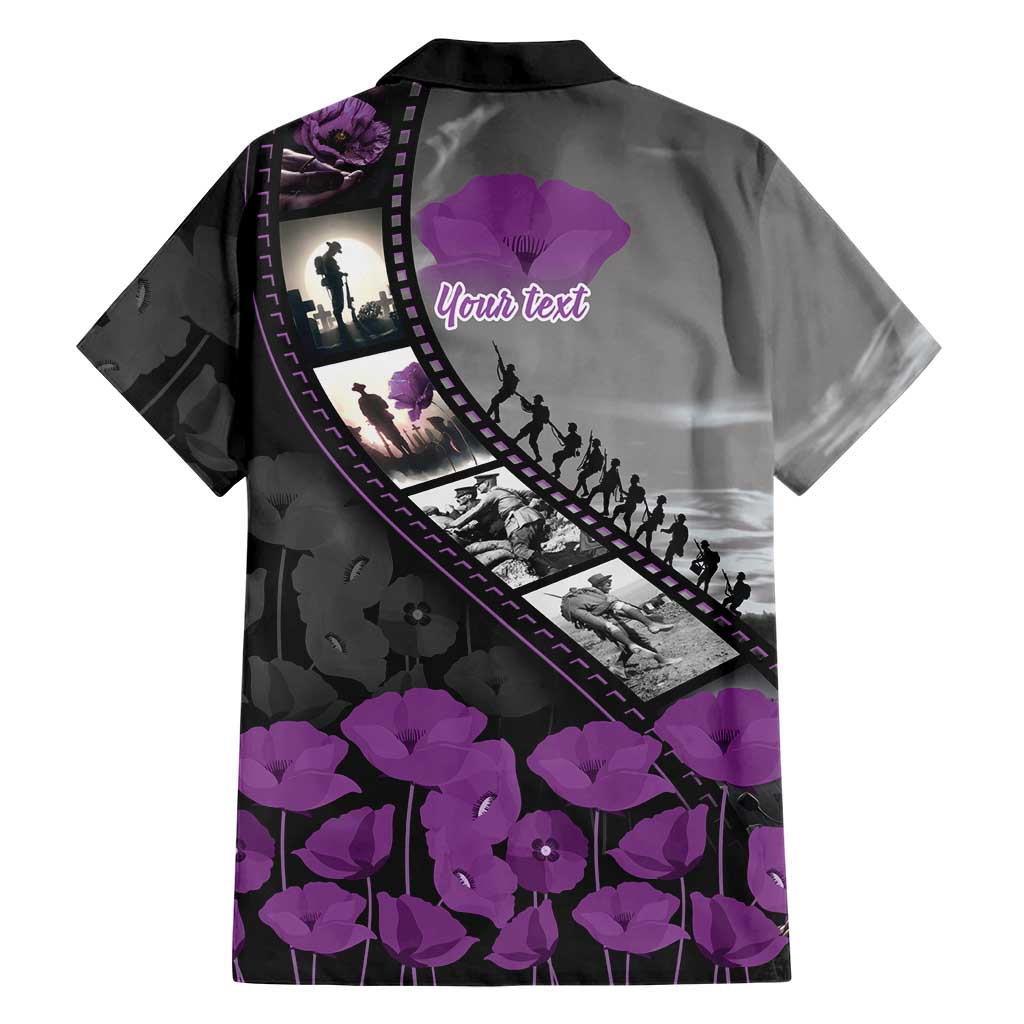 Personalised Remembering ANZAC Lest We Forget Family Matching Puletasi and Hawaiian Shirt Vintage Film Frame Memorial Purple Poppy LT9 - Polynesian Pride