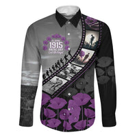 Personalised Remembering ANZAC Lest We Forget Family Matching Summer Maxi Dress and Hawaiian Shirt Vintage Film Frame Memorial Purple Poppy LT9 Dad's Shirt - Long Sleeve Purple - Polynesian Pride