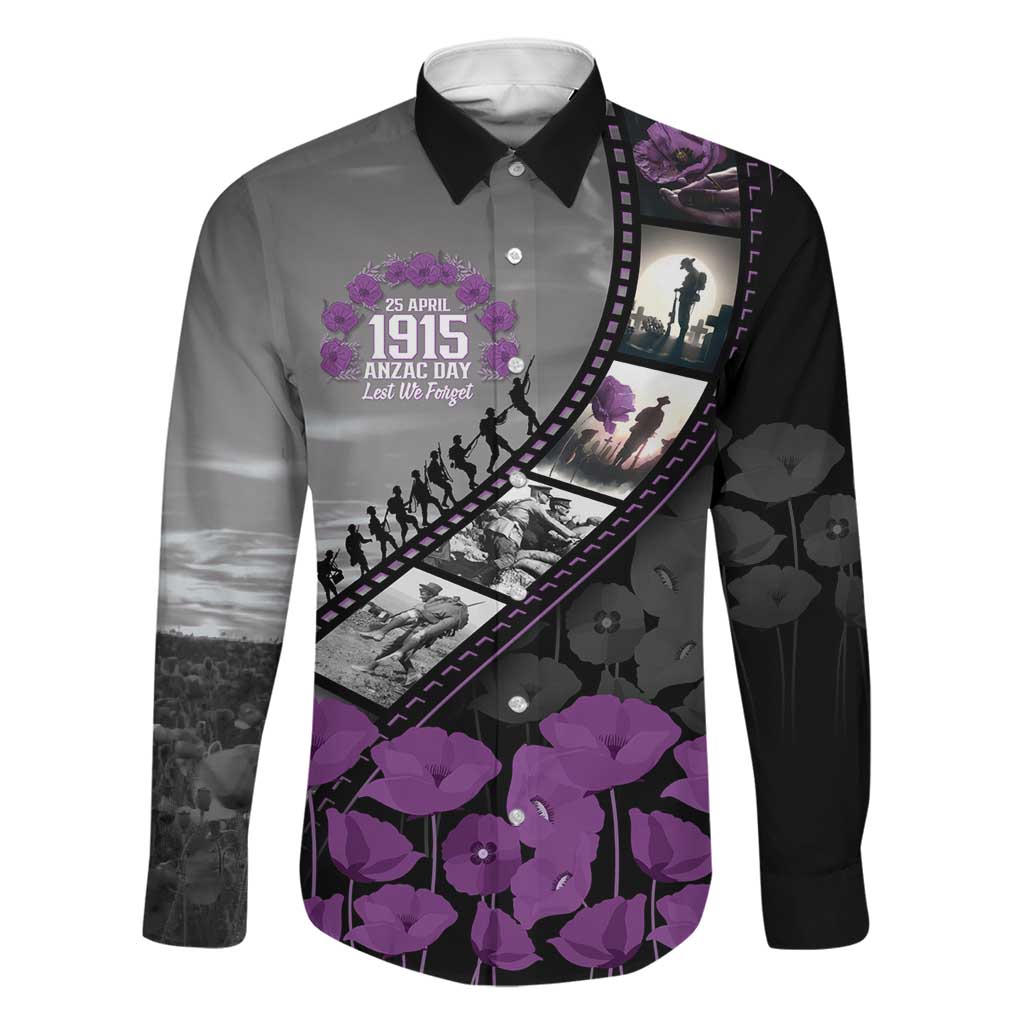 Personalised Remembering ANZAC Lest We Forget Family Matching Tank Maxi Dress and Hawaiian Shirt Vintage Film Frame Memorial Purple Poppy LT9 Dad's Shirt - Long Sleeve Purple - Polynesian Pride